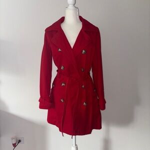 Merona Women's Red Rain Trench Coat Jacket L Large Belt